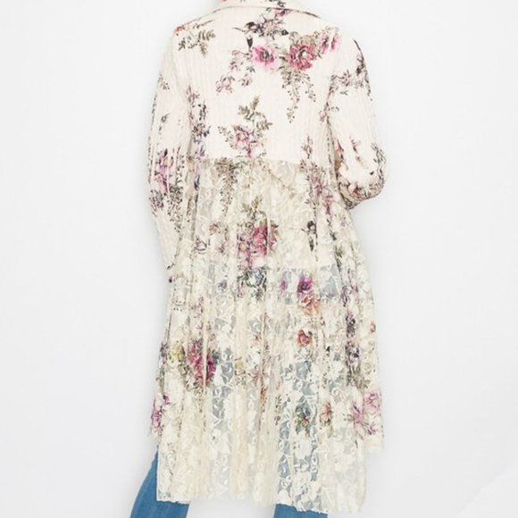 new ORIGAMI CARDIGAN SWEATER duster floral lace bohemian western vintage SM-3X - Picture 4 of 6